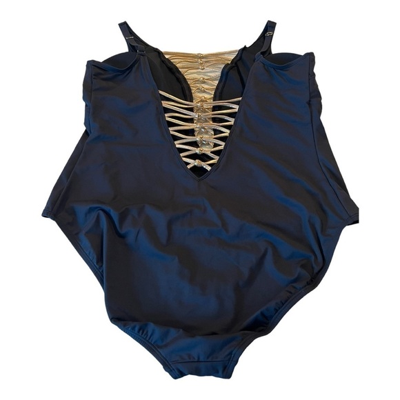 Bleu Rod Beattie Kore One Piece High Neck Lace Down Swimsuit Size 22W NEW - Picture 3 of 14